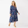 Plus Size Croft & Barrow® V-Neck Midi Dress -Barrow Sales 5840511 Navy Paisley