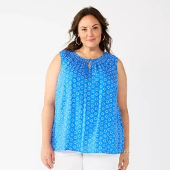Plus Size Croft & Barrow® Smocked Sleeveless Tank