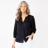 Women's Croft & Barrow® Eyelet Button Up Shirt -Barrow Sales 5940604 Black
