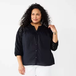 Plus Size Croft & Barrow® Eyelet Button Up Shirt