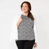 Plus Size Croft & Barrow® Piped Raglan Blouse -Barrow Sales 5983699 Black Leaves